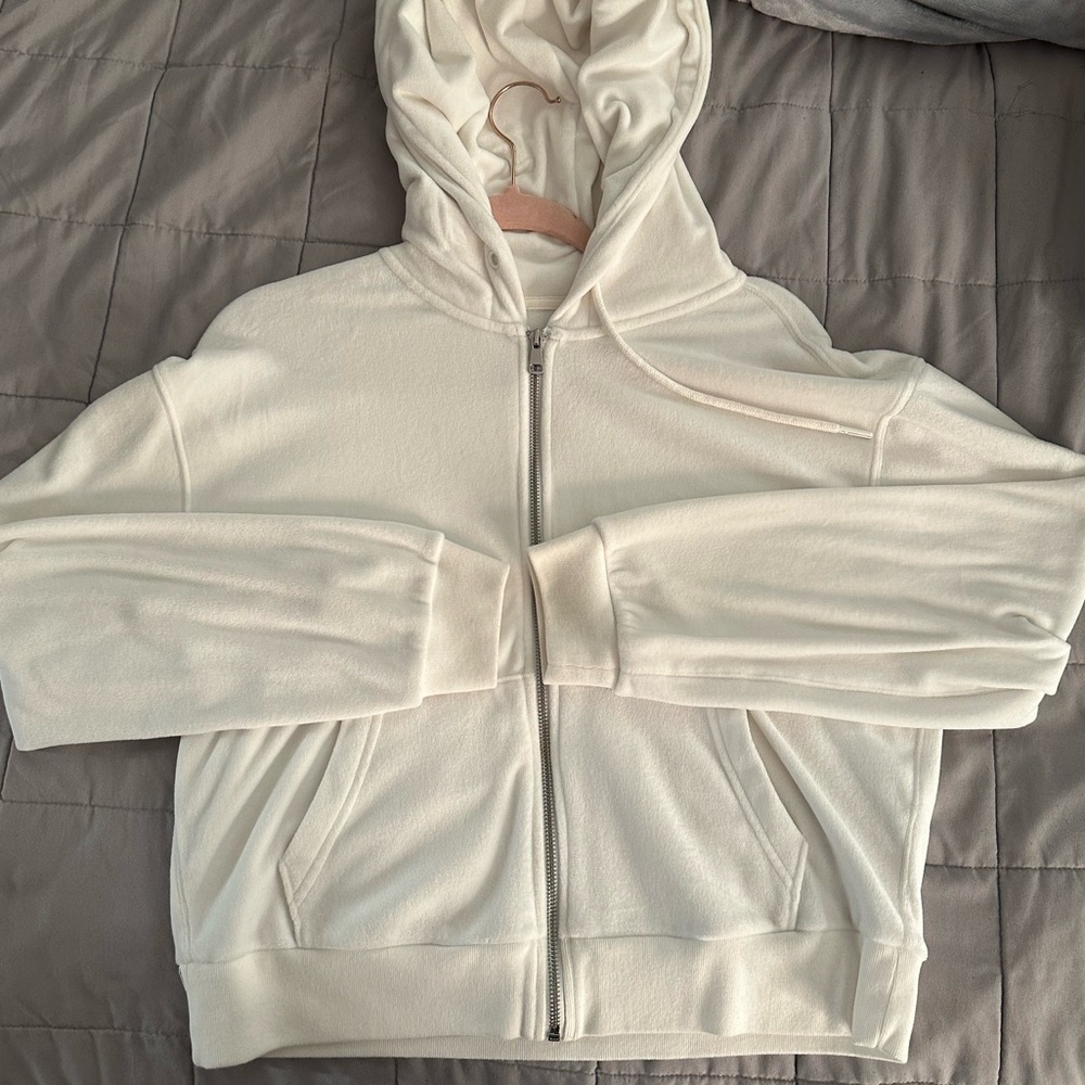 Abercrombie White Velour Zip-Up Hoodie Size M